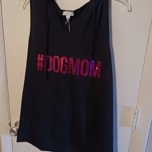 NWT! "DOG MOM" Sleeveless Hoodie Sz Lg